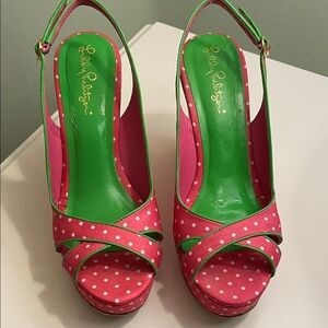 Lilly Pulitzer Pink and Green Polka Dot Heels